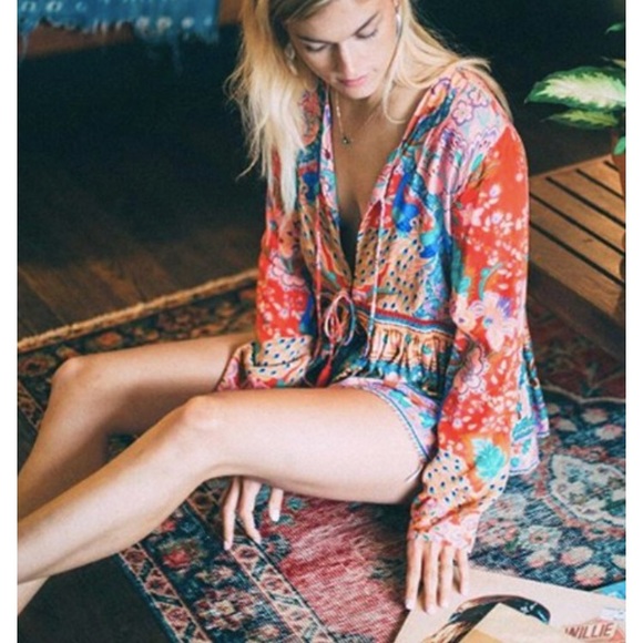 TheBoldBohemian Jackets & Blazers - NWT Boho Lotus Floral Top Jacket Wrap Tassel Ties